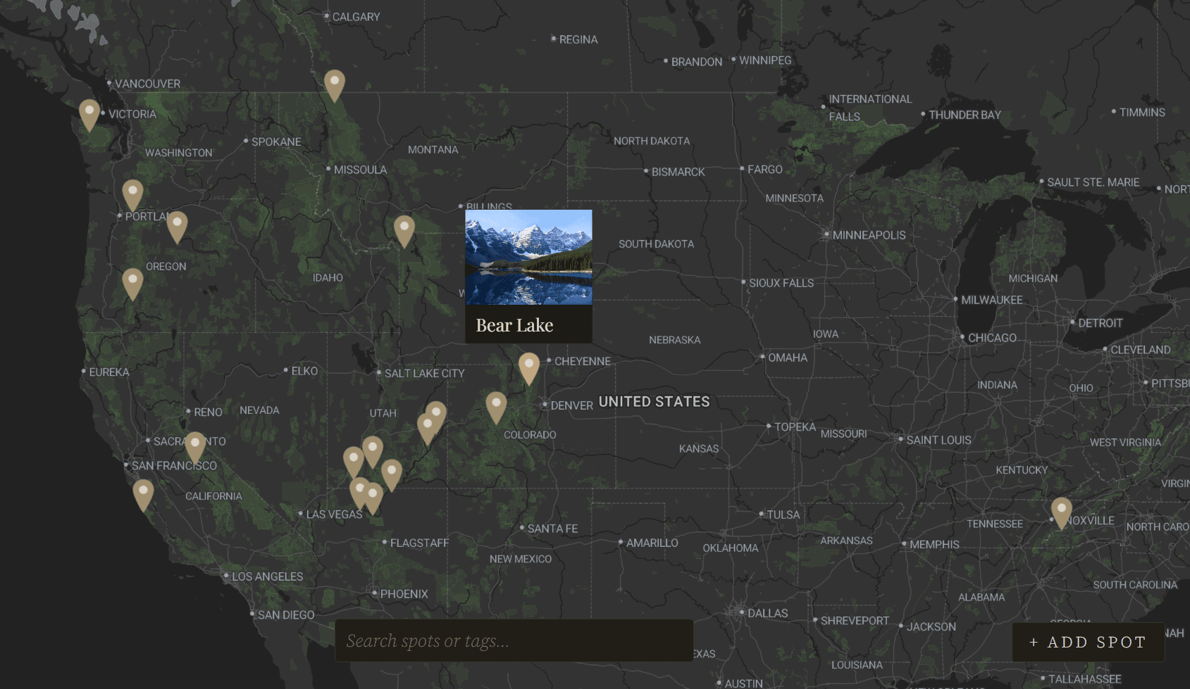 Coppice — map view with an open spot card